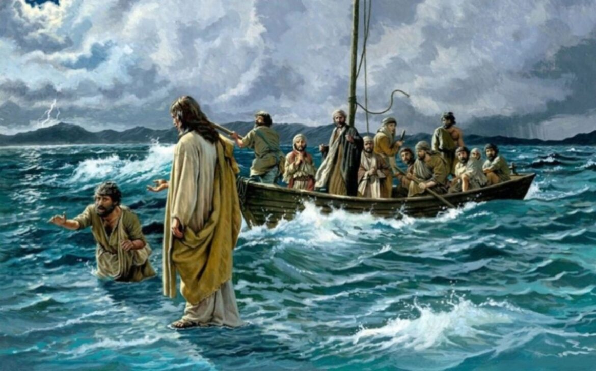 Peter and Jesus while walking on the water